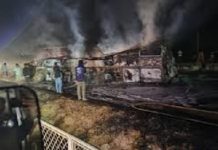 ಕಂಟೇನರ್- ಖಾಸಗಿ ಬಸ್ ಭೀಕರ ಅಪಘಾತ: 9 ಮಂದಿ ಸಜೀವ ದಹನ