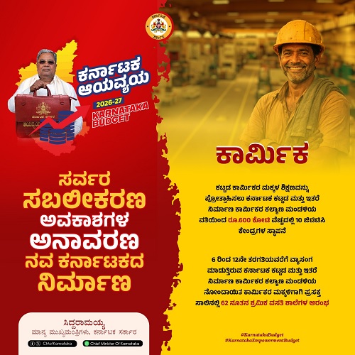 ರಾಜ್ಯ ಬಜೆಟ್: ಕಾರ್ಮಿಕ ಇಲಾಖೆಗೆ ಘೋಷಣೆಯಾಗಿದ್ದೇನು..?