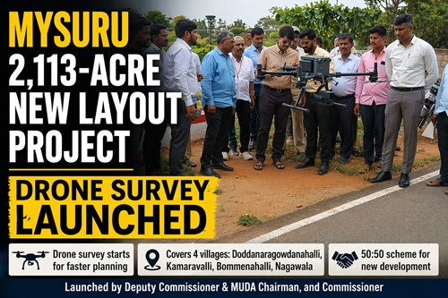 MYSORE: 2113 ಎಕರೆ ಪ್ರದೇಶದಲ್ಲಿ ಹೊಸ ಬಡಾವಣೆ—ಡ್ರೋನ್ ಸರ್ವೆಗೆ ಚಾಲನೆ
