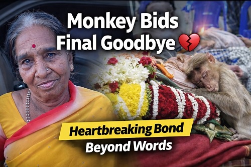 ಹೃದಯಸ್ಪರ್ಶಿ ಘಟನೆ : ತುತ್ತು ನೀಡಿ ಸಾಕಿ ಸಲುಹಿದ ವೃದ್ದೆ ಸಾವಿಗೆ ಕಣ್ಣೀರಿಟ್ಟ ವಾನರ