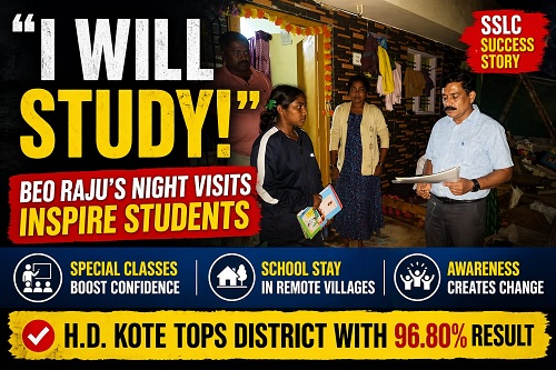 ಮೈಸೂರು: ಎಸ್‌ಎಸ್‌ಎಲ್‌ಸಿ ಪರೀಕ್ಷೆ-1 ಫಲಿತಾಂಶ –ಹೆಚ್ ಡಿ ಕೋಟೆ ಪ್ರಥಮ, ಪರಿಶ್ರಮಕ್ಕೆ ಫಲ