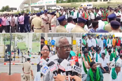 ಬೆಂ-ಮೈ ಹೆದ್ದಾರಿಯ ಟೋಲ್ ಬಳಿ ರೈತರಿಂದ ಬೃಹತ್ ಪ್ರತಿಭಟನೆ
