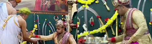 ಮೈಸೂರು ಅರಮನೆಯಲ್ಲಿ ಅಯುಧ ಪೂಜಾ ಸಂಭ್ರಮ: ಪೂಜಾ ಕೈಂಕರ್ಯ ನೆರವೇರಿಸಿದ ರಾಜವಂಶಸ್ಥ ಯದುವೀರ್